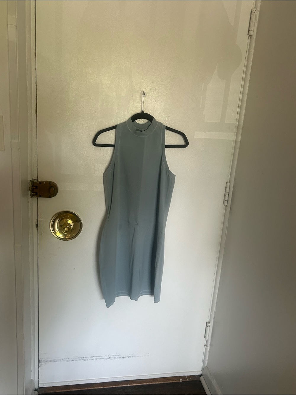 SKIMS Sleeveless High-Neck Bodycon Mini Dress in Light Blue-Gray